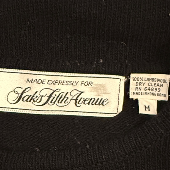 Saks Fifth Avenue 1990s black red diamond rhinestones lambs wool sweater - Picture 7 of 7